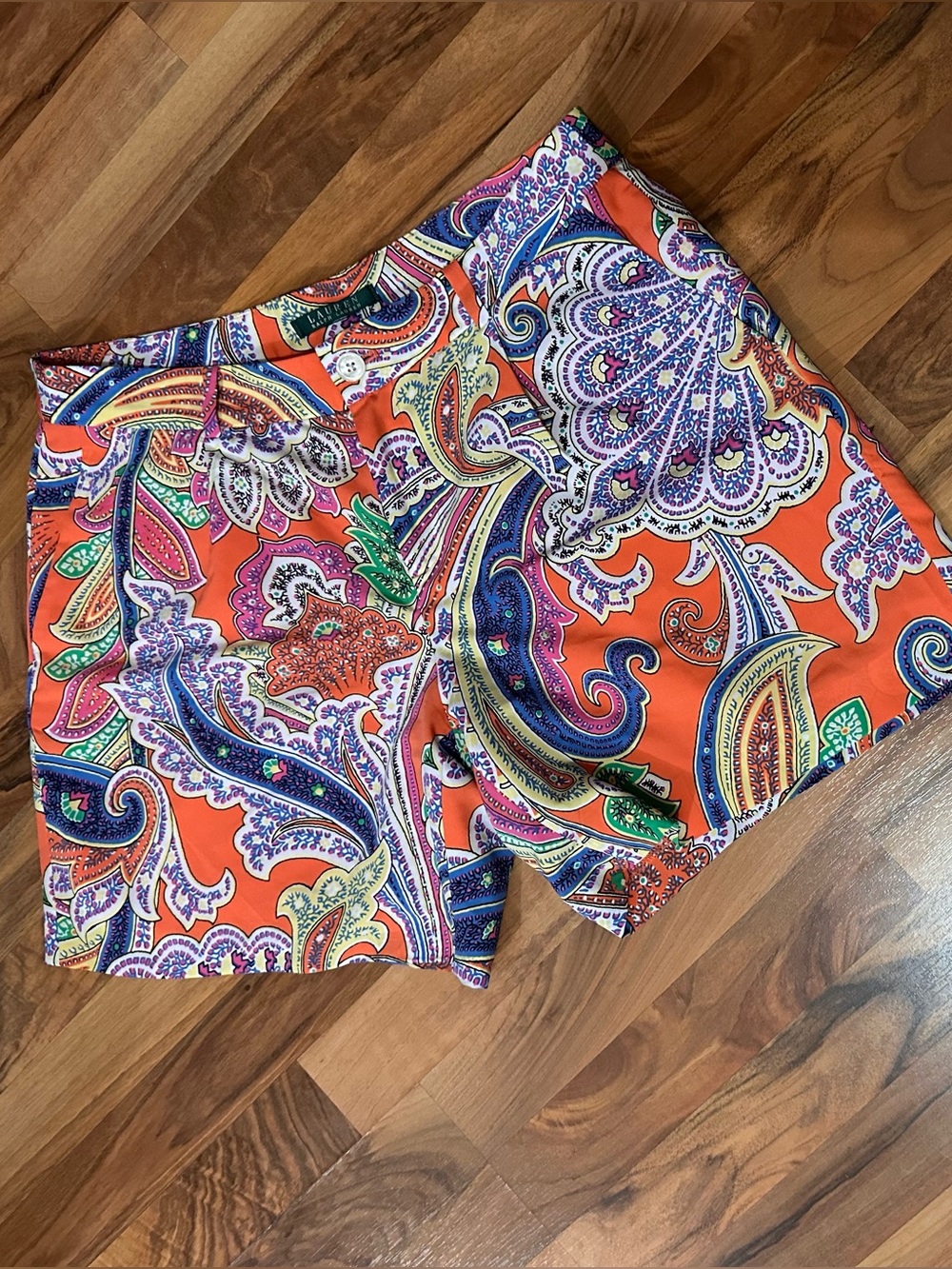 LRL Ralph Lauren Vibrant Orange Paisley Print Preppy Golf Shorts Size 10